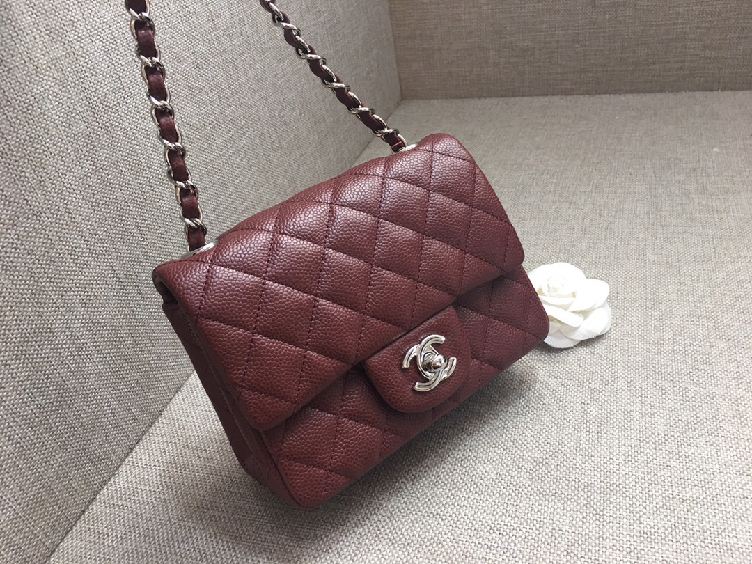 Mini Classic Flap Caviar Bag A01115 Purplish Red/Gold